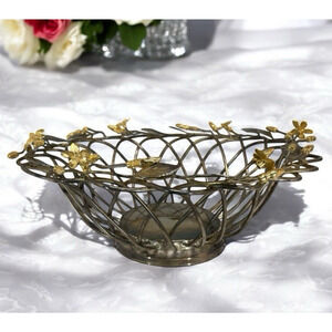 Vintage Godinger Gold And Silverplate Basket Flowers Buds Leaves Wedding Decor